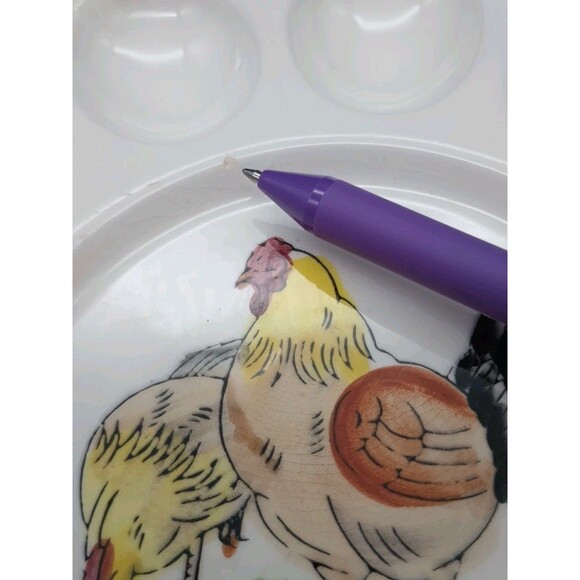 Vintage Round Ceramic Deviled Egg Plate White & Yellow With Roosters Chickens - Picture 6 of 6